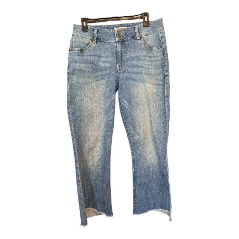 EUC Cabi hi-low crop lightly distressed blue jeans – size 10 - Picture 1 of 9